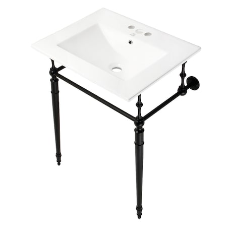 Kingston Brass 24Inch Console Sink with Brass Legs 4Inch, 3 Hole, WhiteMatte Black KVPB24187W4MB
